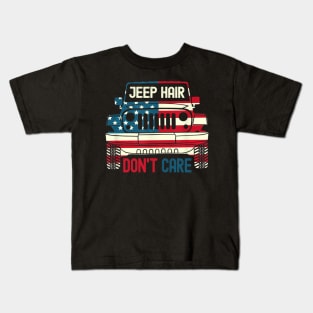 jeep hair don't care american flag jeep Kids T-Shirt